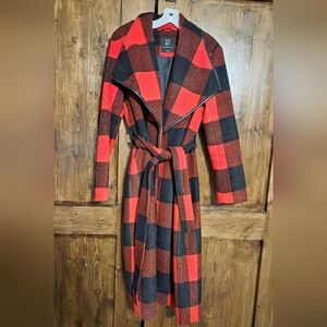 New York & Company Red and Black Checkered Coat